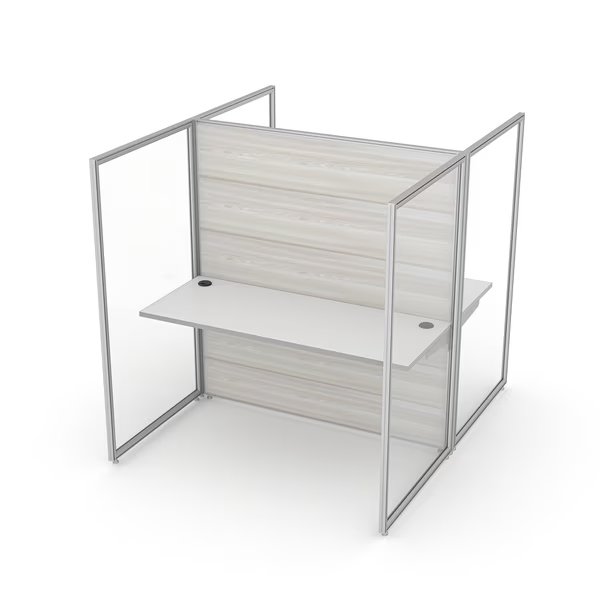3'x5' 2-Person Call Center Cubicle Workstation w/ white work top, 65H panels in Sea Salt, Sapslim Cubicle Collection, Mfr#: CY-SLM_CC06-3x5x65H